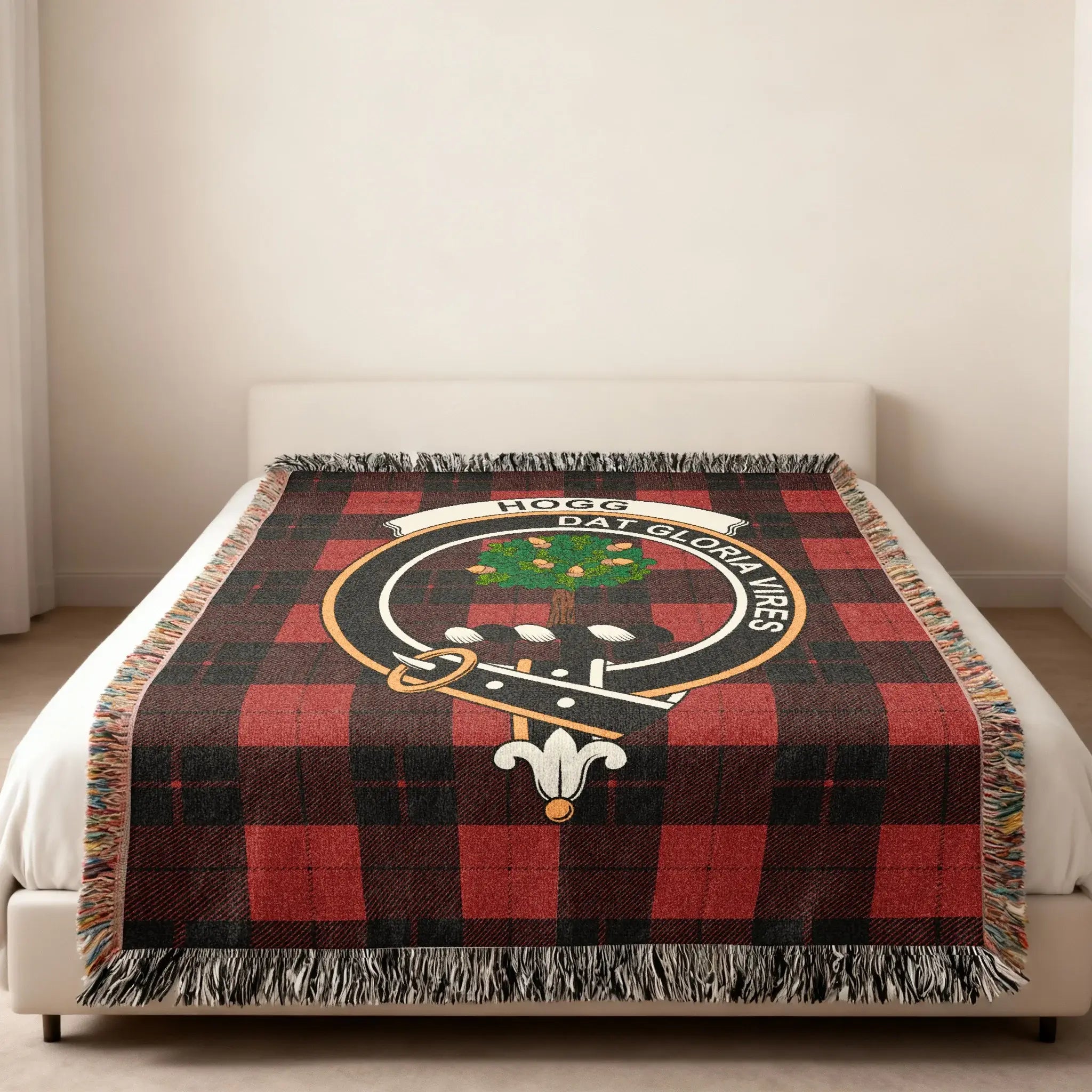Hogg Clan Tartan Plaid Blanket with Crest Design Blanket