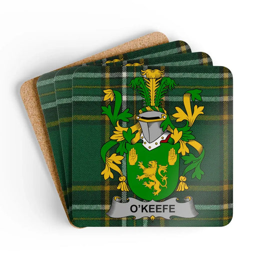 O'Keefe Family Crest Green Plaid Coaster Set product
