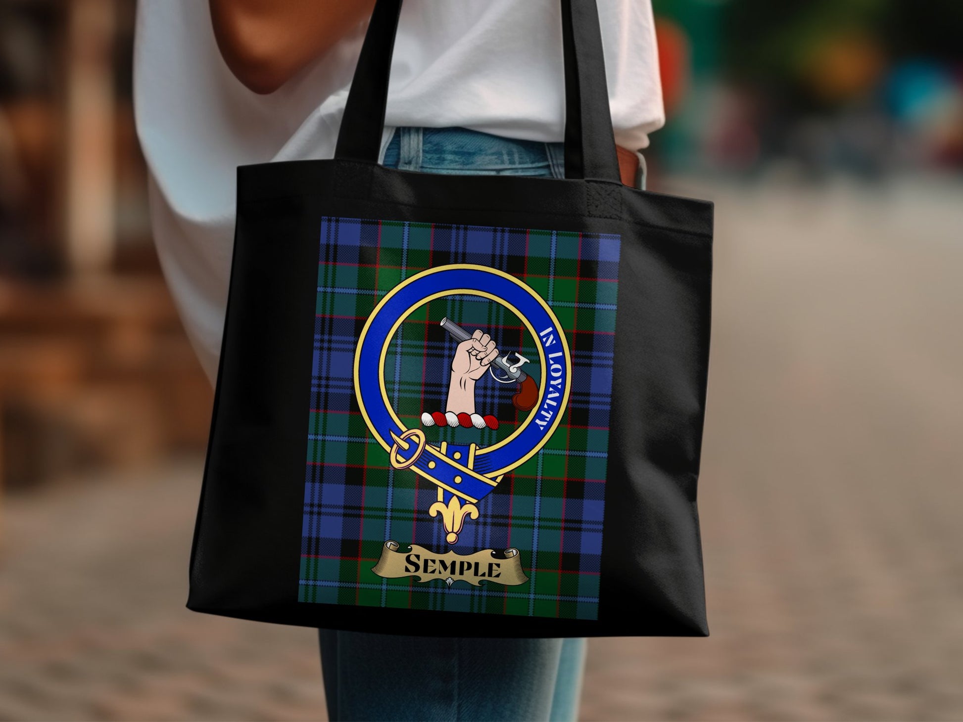 Scottish Clan Crest Tartan Background Tote Bag - Living Stone Gifts