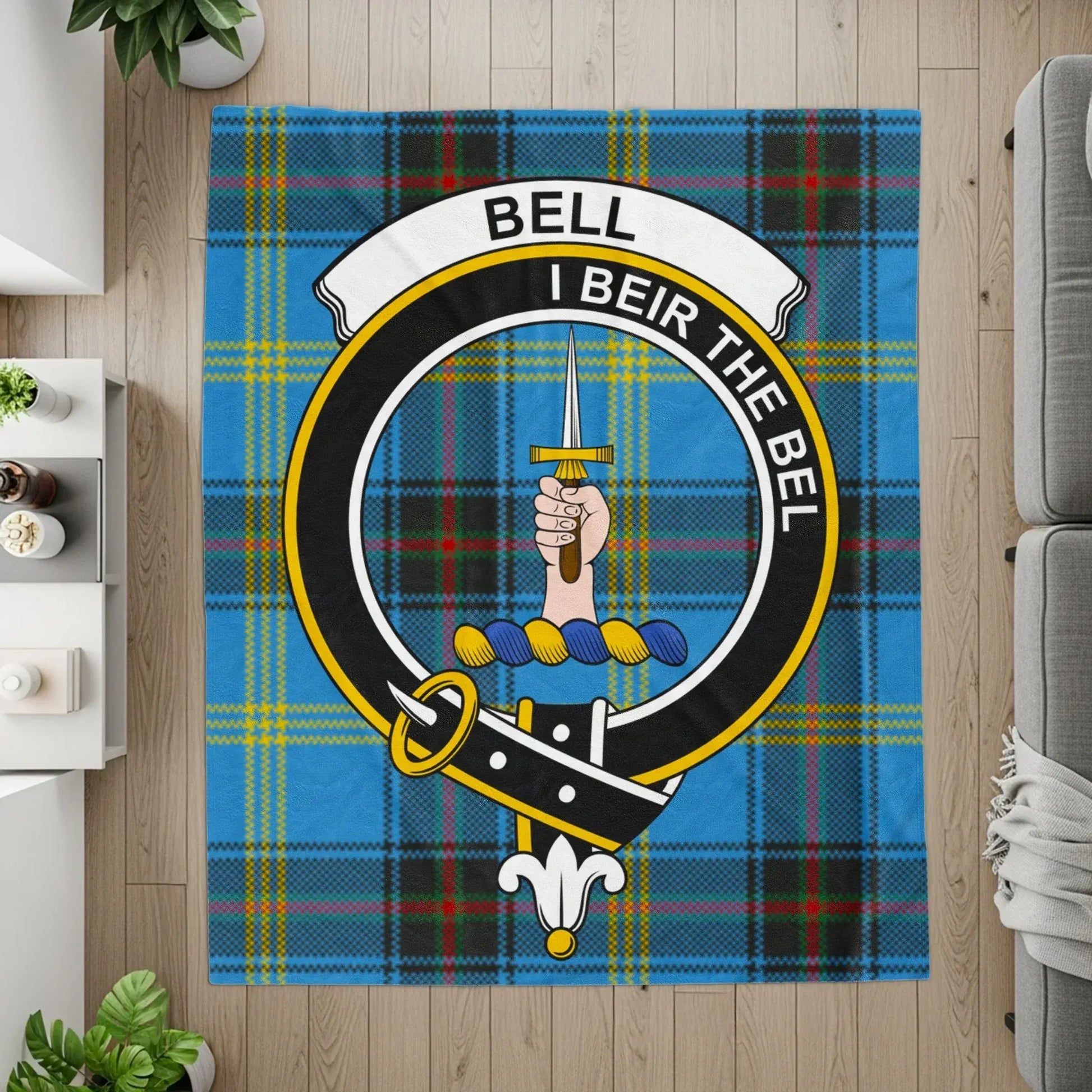 Scottish Themed Crest Design Blue Tartan Rug product