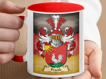 Frank Family Crest Shield and Rooster Design Mug product