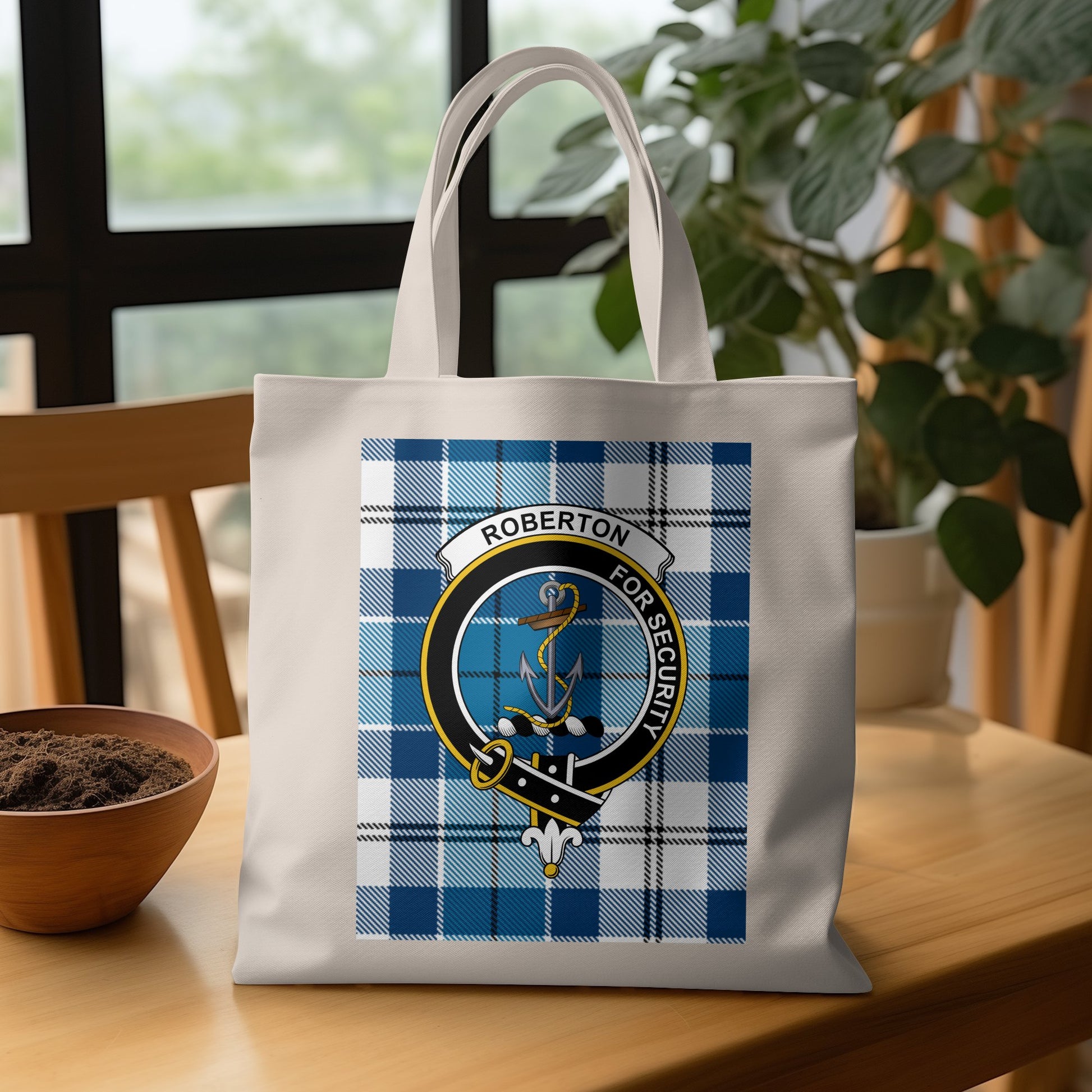 Scottish Clan Crest with Tartan Background Tote Bag - Living Stone Gifts