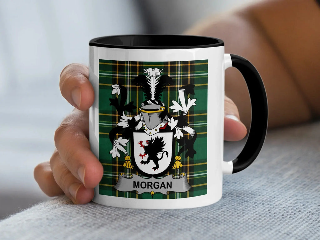 Morgan Irish family crest black accent mug