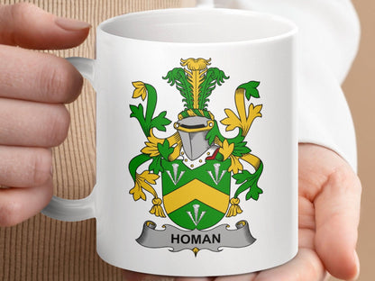 Homan Irish Family Crest Heraldry Last Name History Mug - Celtic Ancestry Gifts
