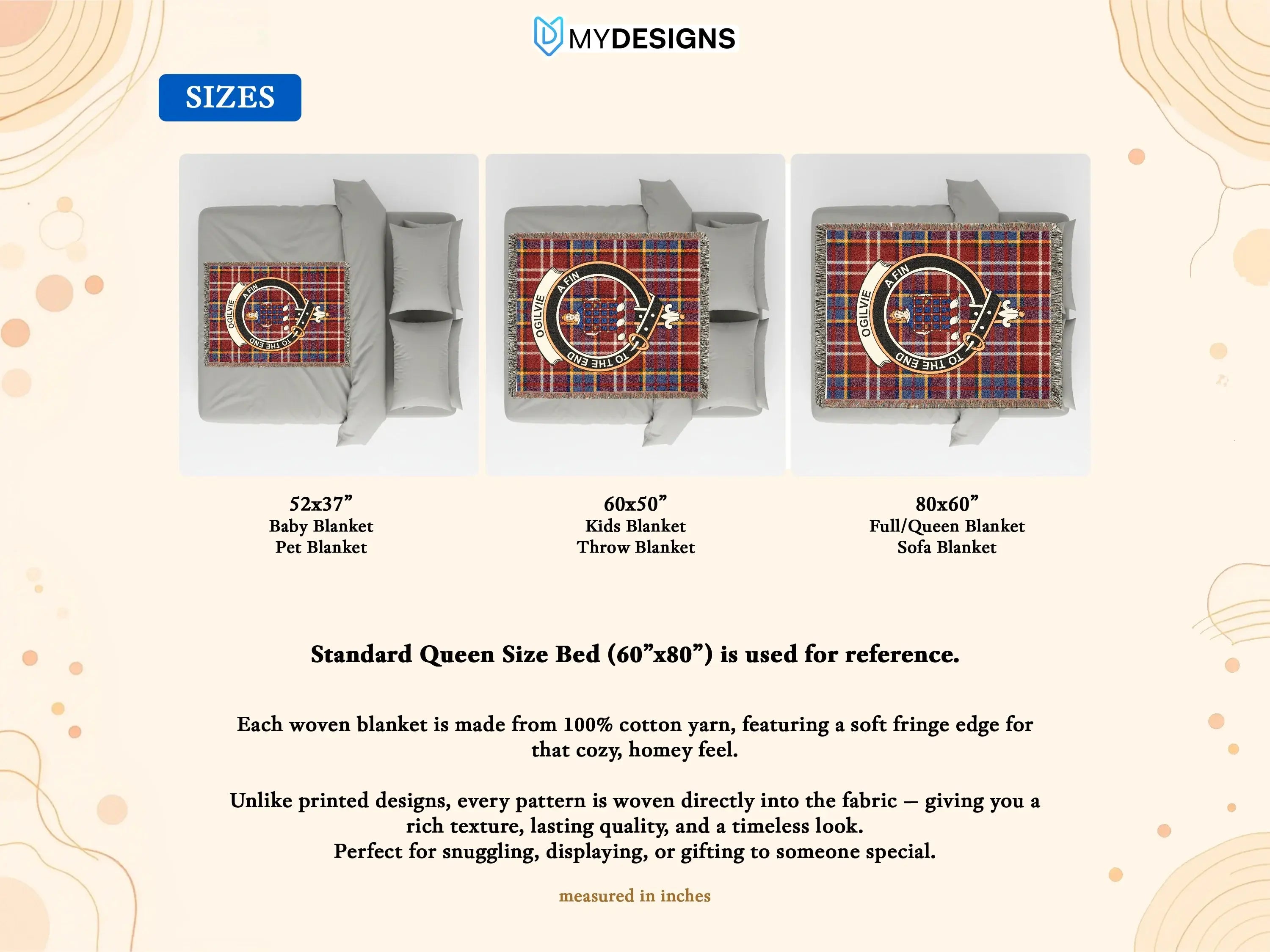 Clan Crest Patterned Blanket for Baby Kids and Queen Sizes