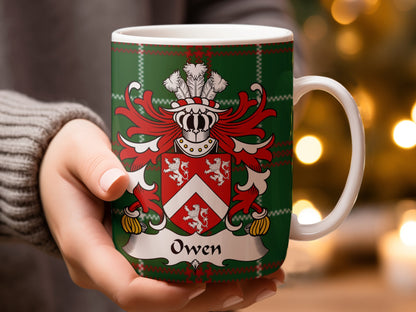 Owen Welsh Crest on National Tartan Background Mug - Living Stone Gifts