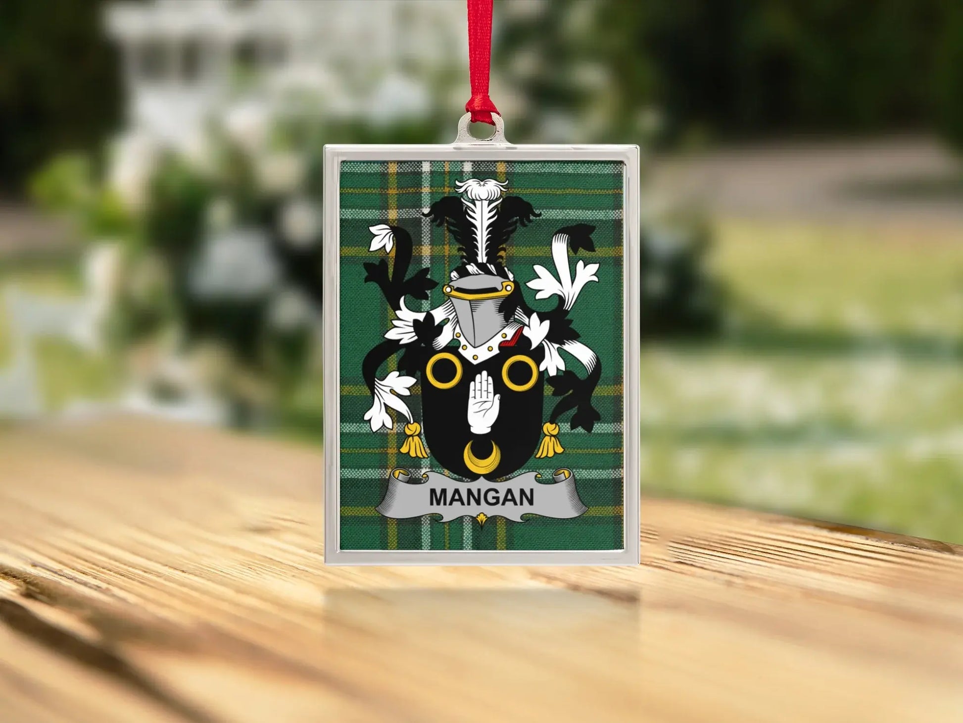Mangan Family Crest Plaid Background Hanging Ornament product type