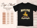 Comfort Colors 1717 size chart in inches with a black MacGillivray clan crest T-shirt preview