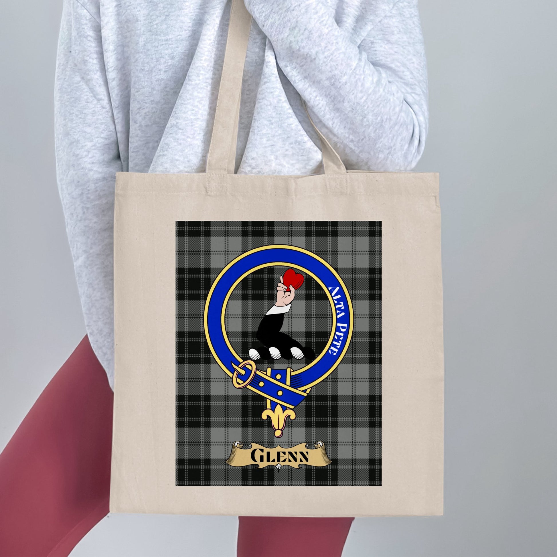 Glenn Clan Scottish Tartan Bag with Crest Tote Bag - Living Stone Gifts