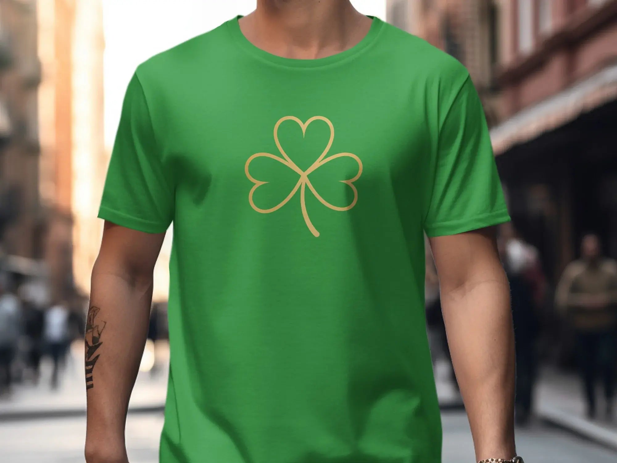 Green T-Shirt with Gold Shamrock Design Shirt