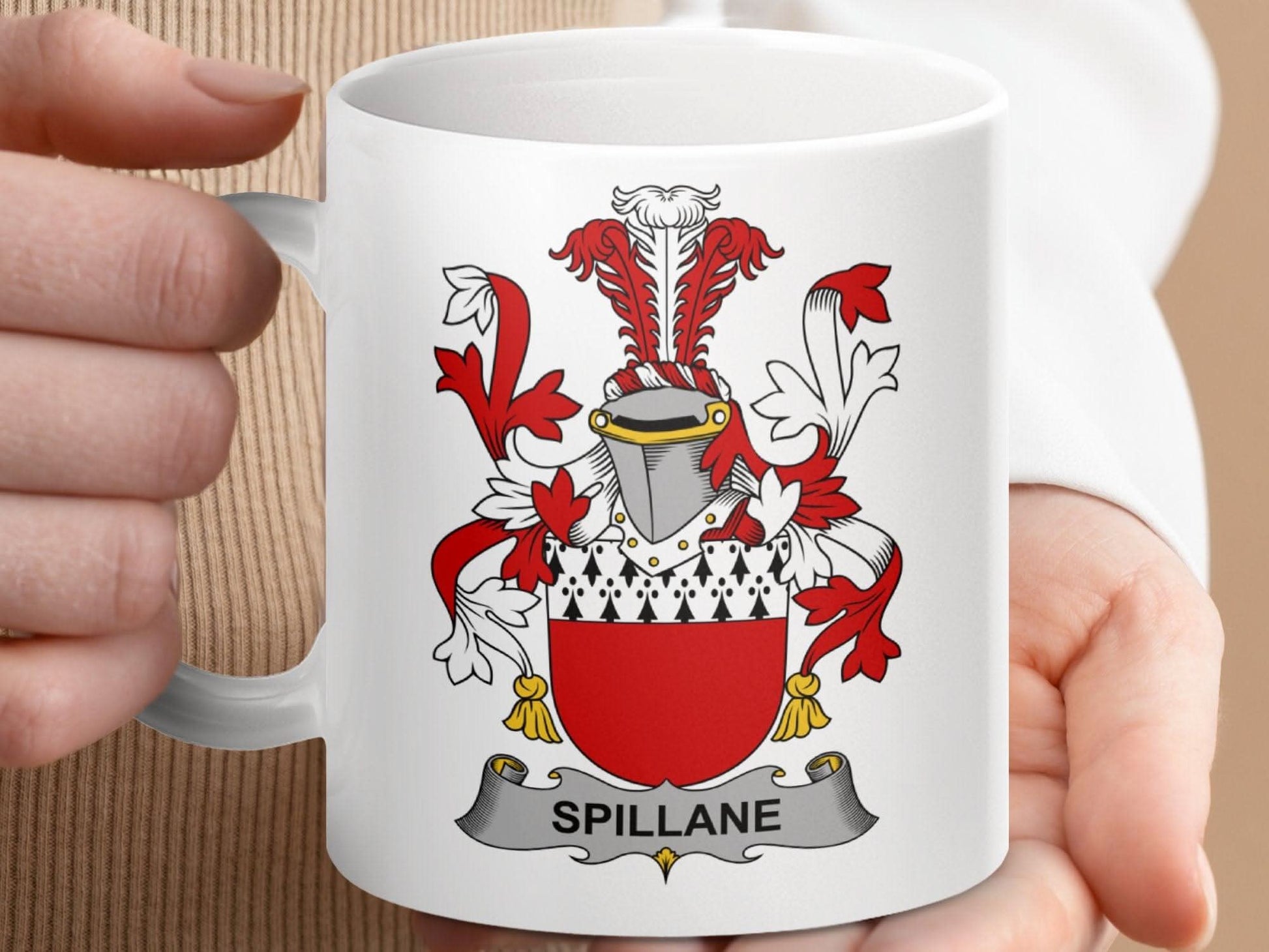 Spillane Family Crest Bold Red Shield Mug - Celtic Ancestry Gifts