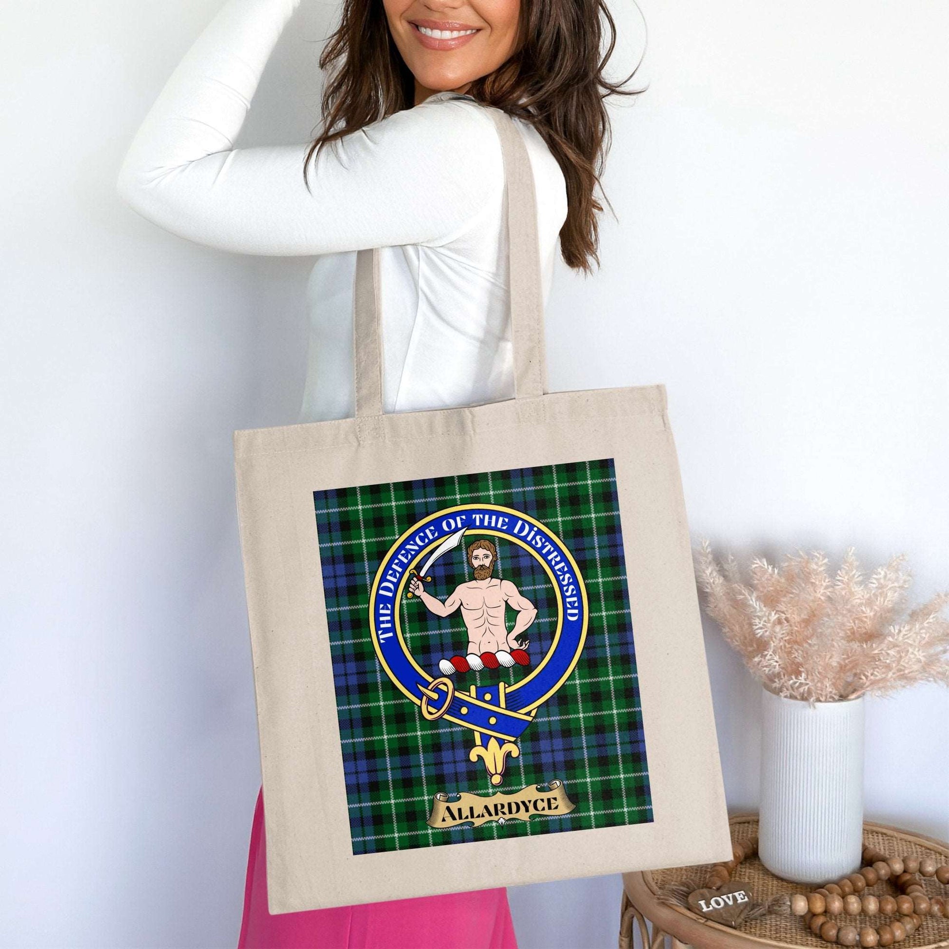 Allardyce Clan Crest Tartan Background Tote Bag - Living Stone Gifts