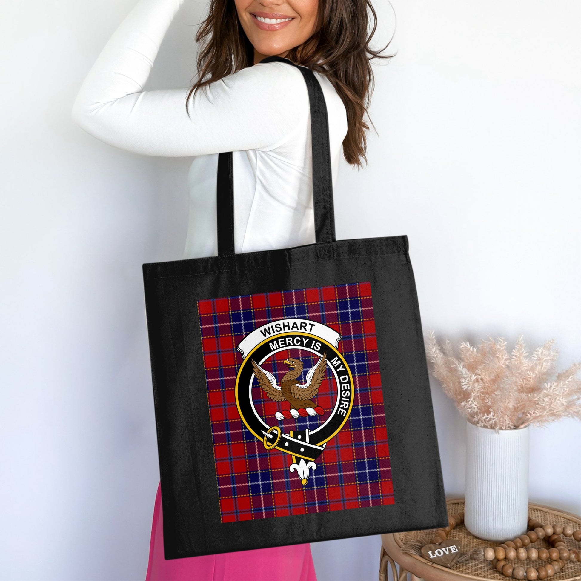 Scottish Clan Crest Tartan Background Tote Bag - Living Stone Gifts