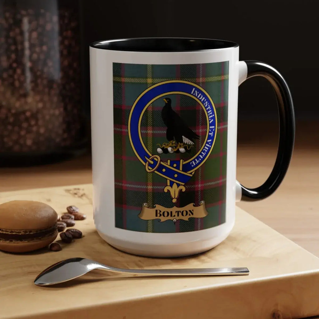 Bolton Plaid Mug with Artistic Bird Crest Design