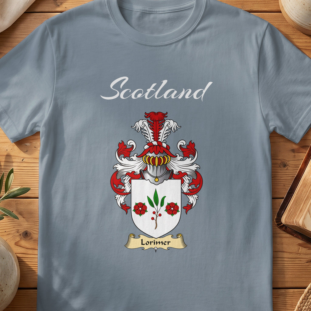 Lorimer Scottish family shield T-shirt in Stone Blue