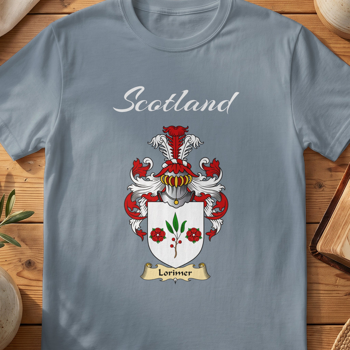 Lorimer Scottish family shield T-shirt in Stone Blue