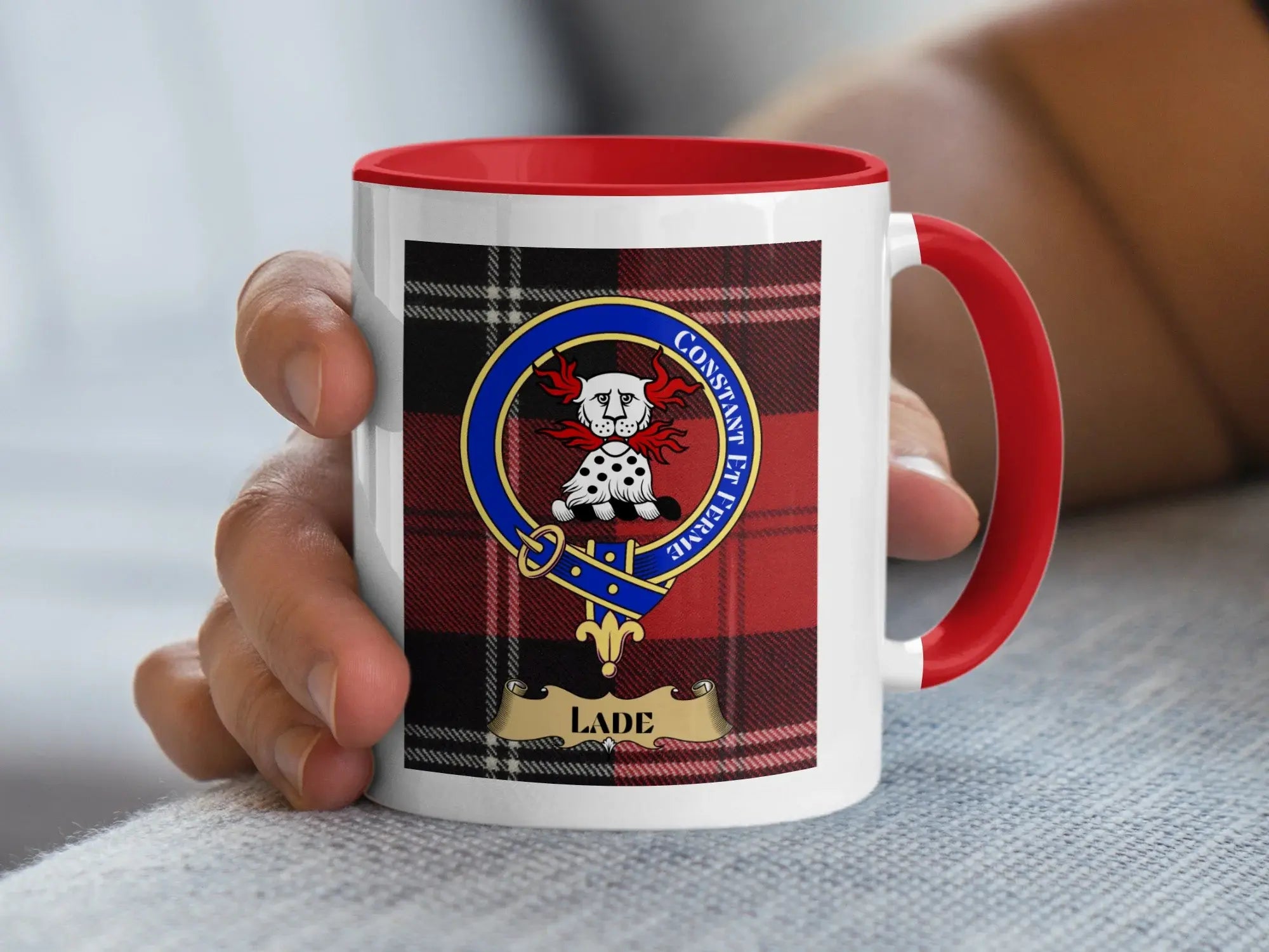 Lade family crest ceramic mug for everyday coffee and tea