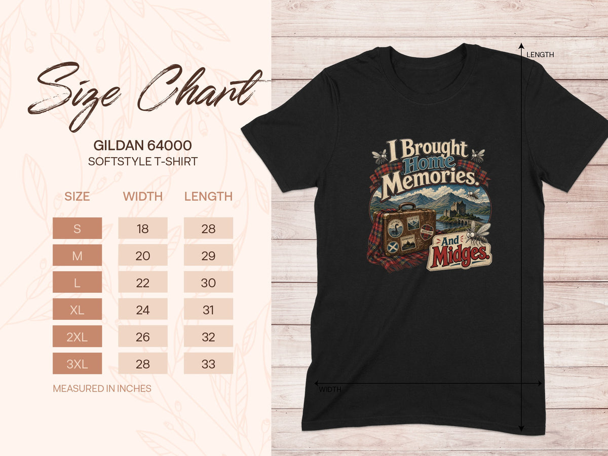 Gildan 64000 size chart for softstyle t-shirt with graphic.