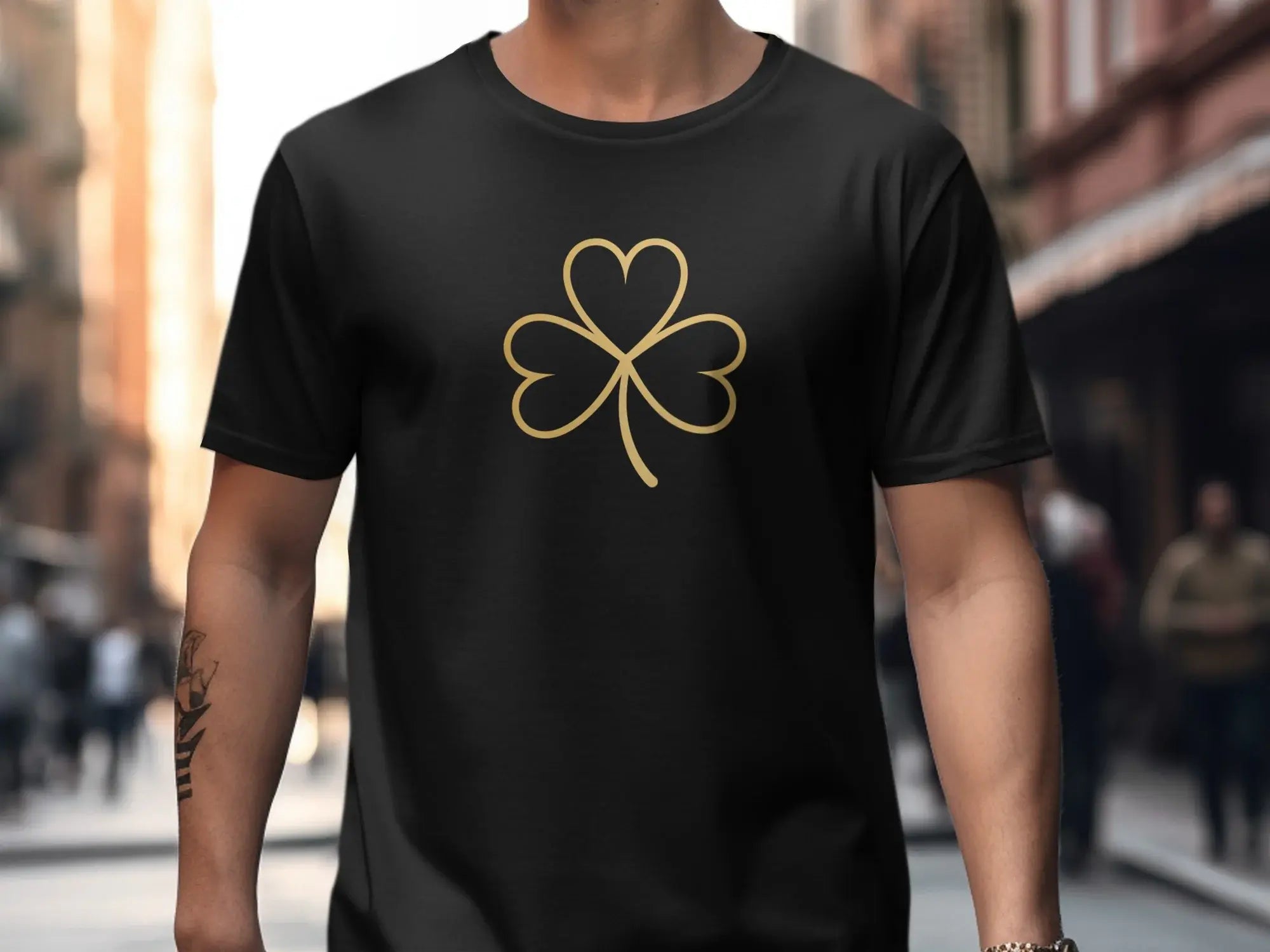 Black Shirt with Gold Clover Design T-Shirt