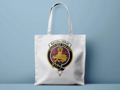 MacGillivray Touch Not This Cat Crest Tartan Tote Bags - Celtic Ancestry Gifts