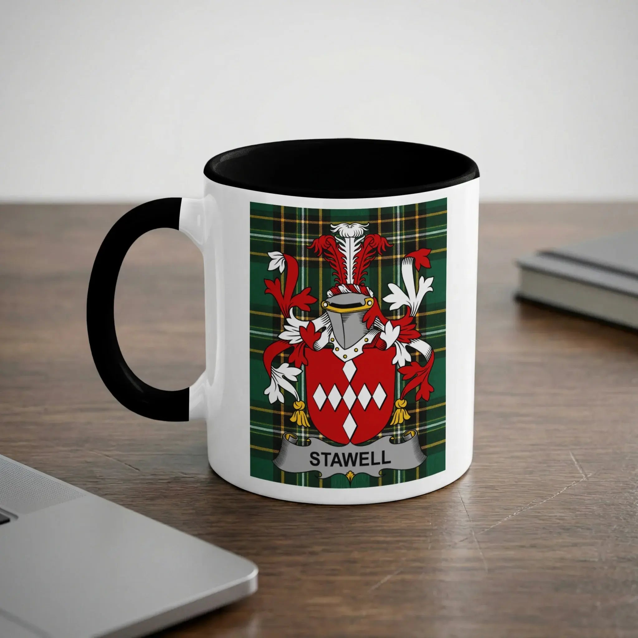 Stawell Irish heritage mug with black interior and family crest