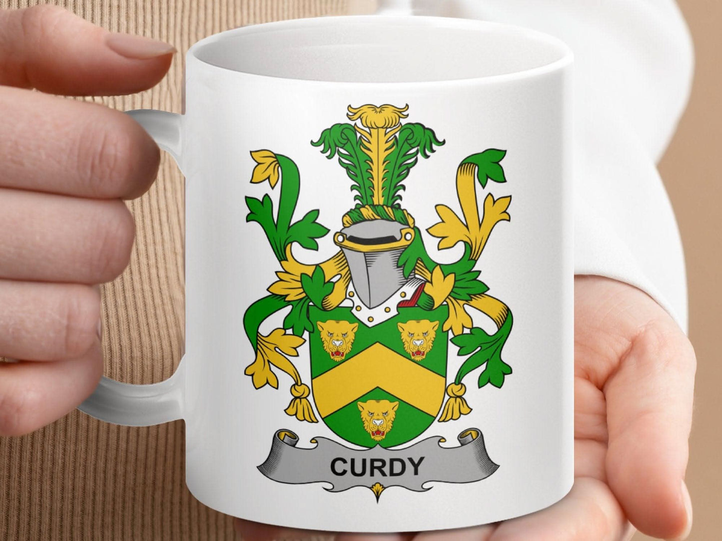 Curdy Surname Irish Family Crest Mug - Celtic Ancestry Gifts