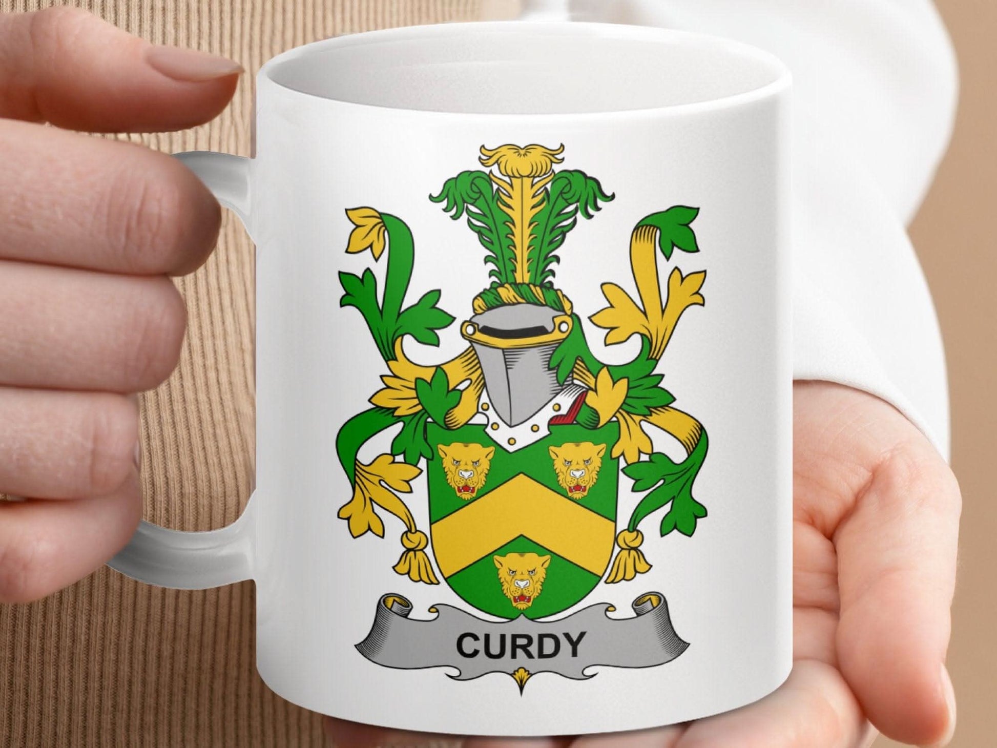 Curdy Surname Irish Family Crest Mug - Celtic Ancestry Gifts