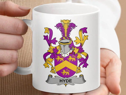 Hyde Surname Irish Coat Arms Lions Knight Crest Emblem Mug - Celtic Ancestry Gifts
