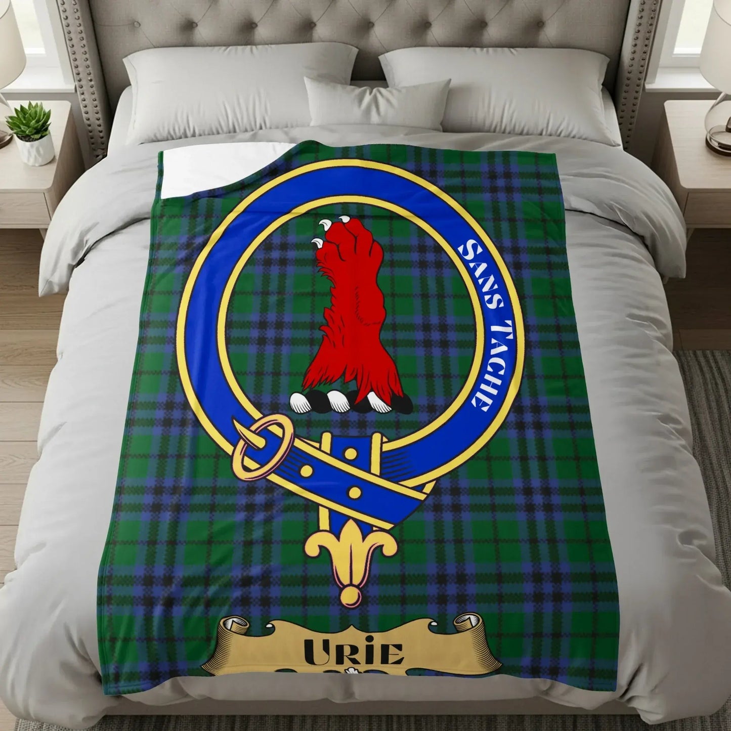 Urie Clan Tartan Plaid Blanket with Crest Design product