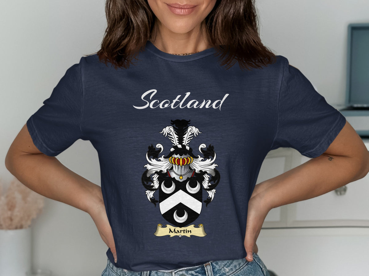 Martin Scottish family shield design on Navy T-shirt