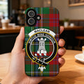 MacLean Virtue Mine Honour plaid clan crest phone case — edge-to-edge tartan design with heraldic motto