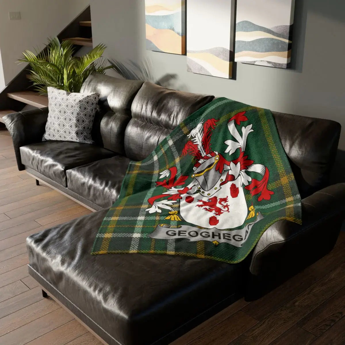 Custom Green Tartan Crest Blanket Home Decor Product