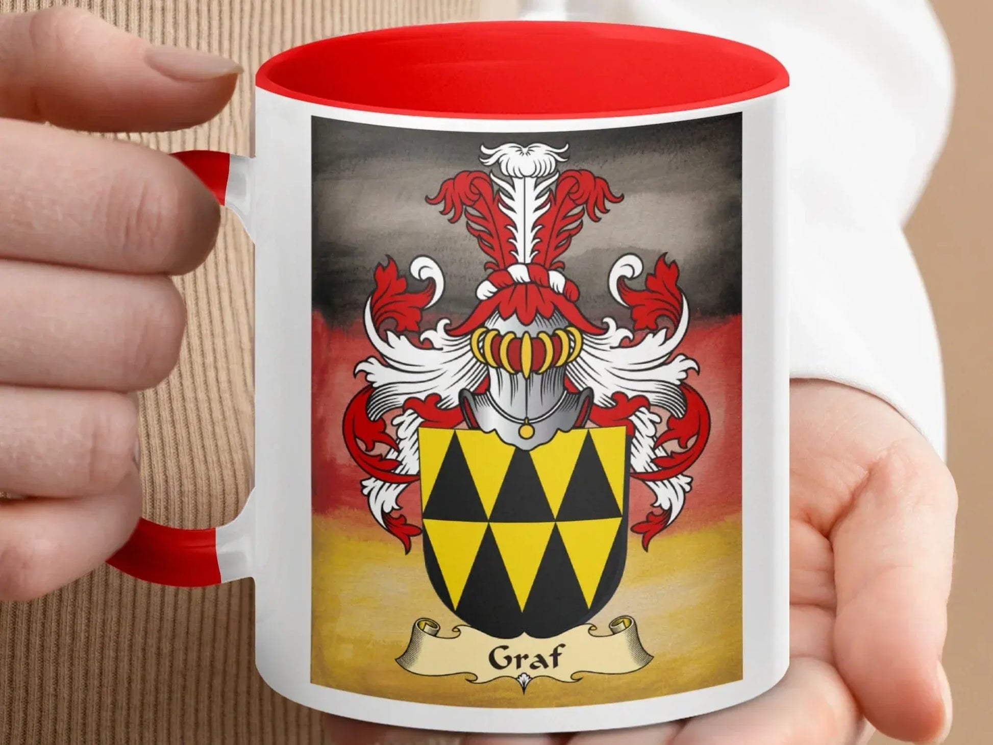 Graf Family Crest Coat of Arms Red Accent Mug product type