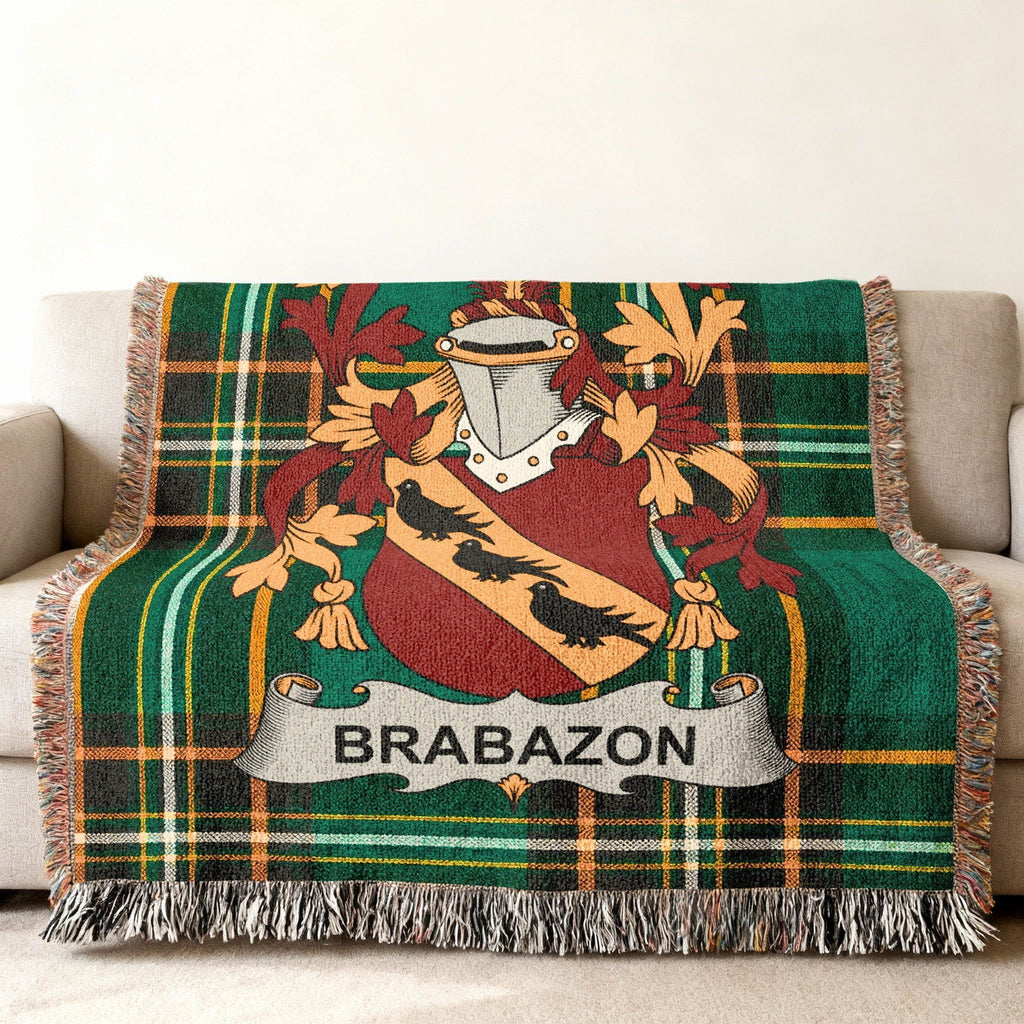 Brabazon Crest Tartan Plaid Green Fringe Throw Blanket product type