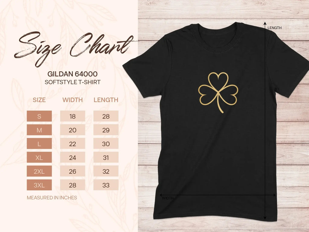Heart Clover Design on Black Softstyle T-Shirt