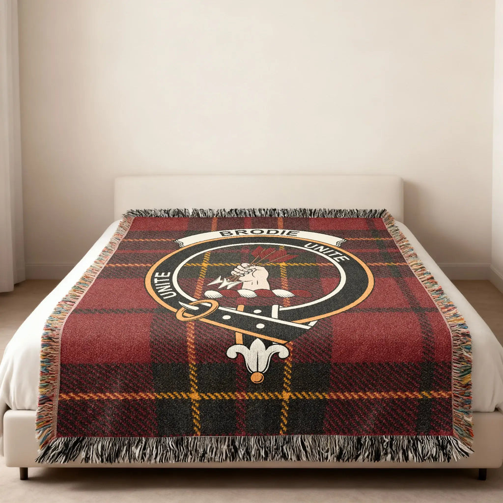 Brodie unite clan crest woven blanket — heirloom quality cotton
