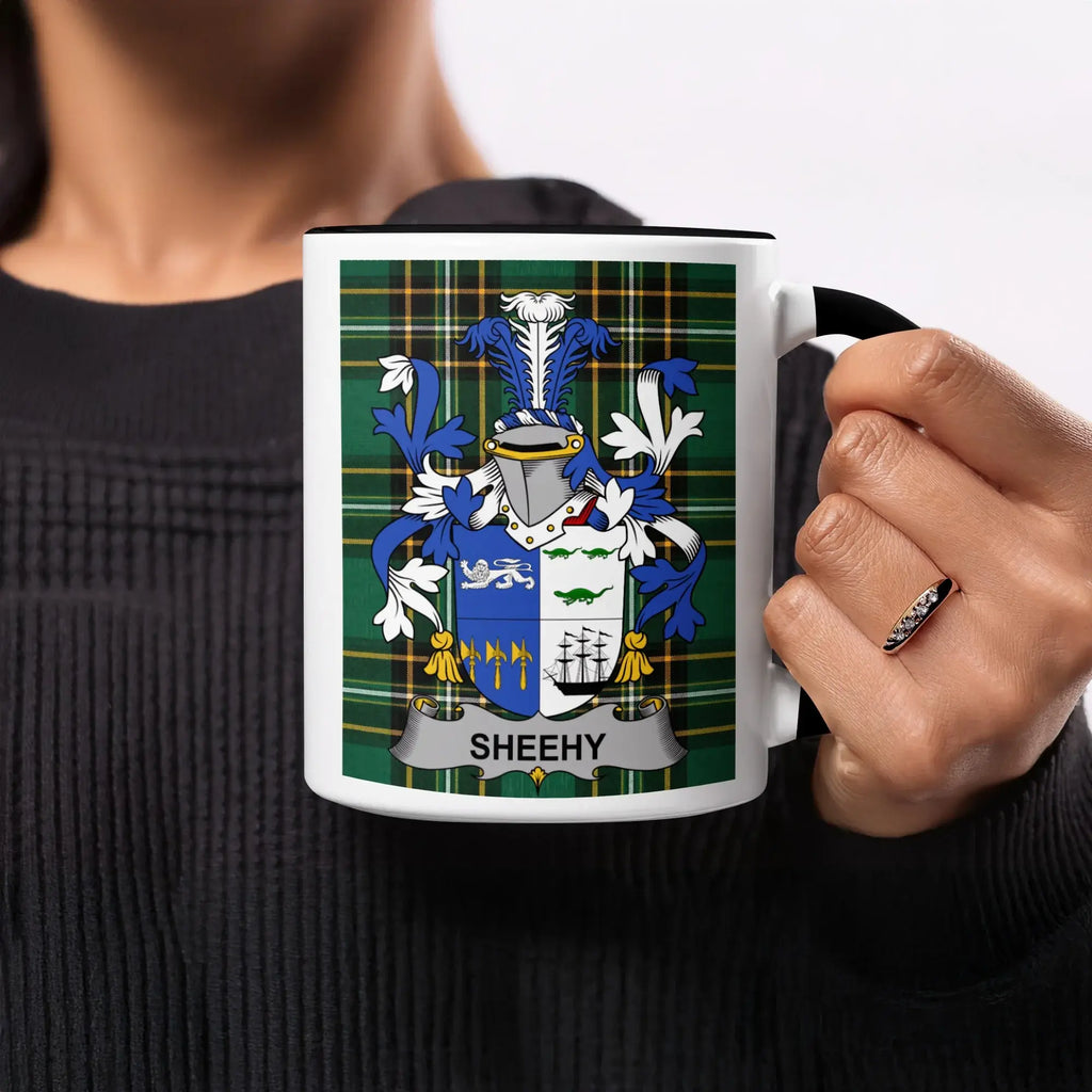 Sheehy Irish heritage mug with black interior and surname crest