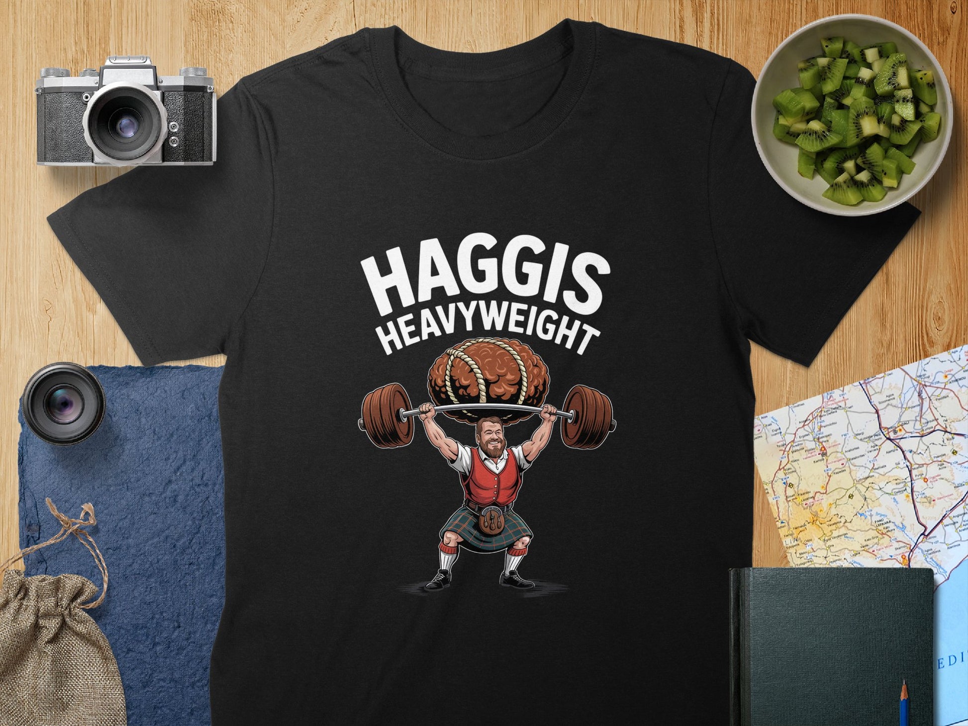 Haggis Heavyweight Lifting Design Black Graphic T-Shirt product