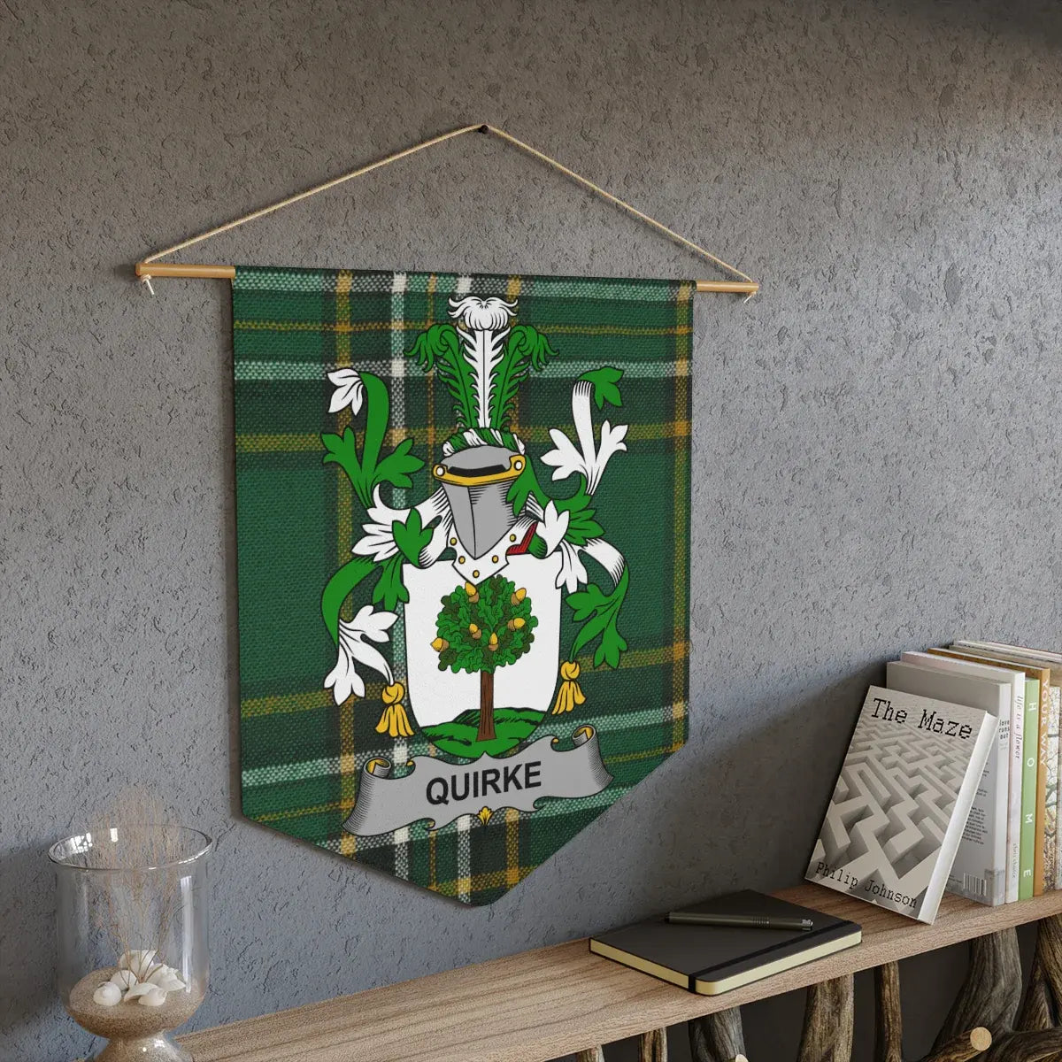 Quirke Family Crest Green Plaid Print Wall Hanging product