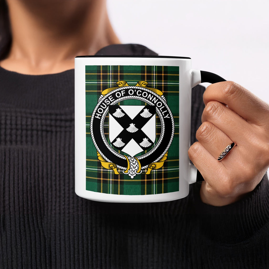 O'Connolly Irish heritage ceramic mug showing tartan and surname emblem