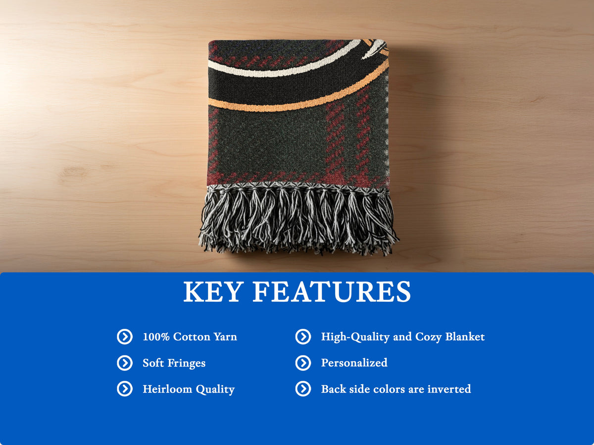 MacDonell of Glengarry blanket features: 100% cotton yarn, soft fringes, heirloom quality and inverted reverse colours