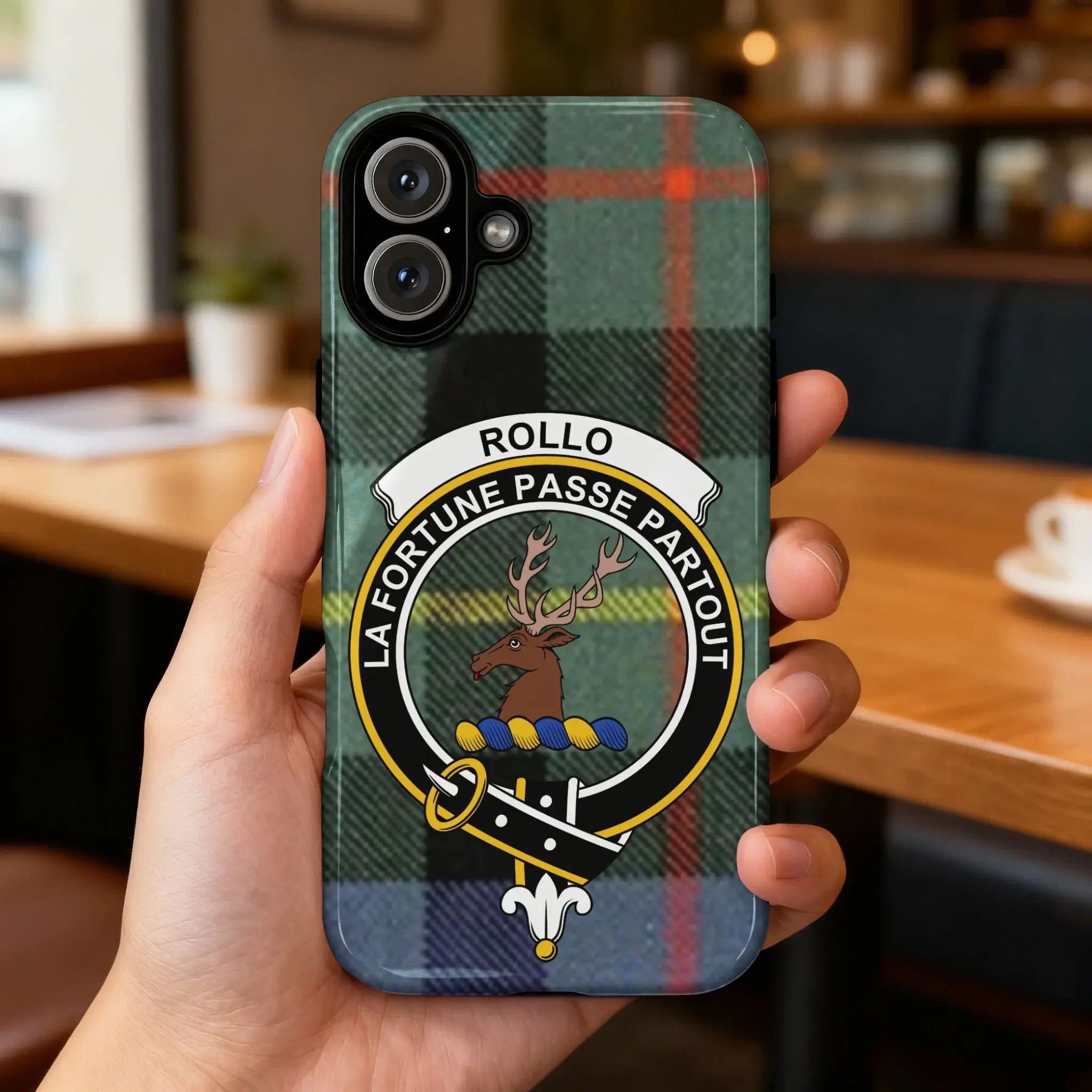 Clan Rollo stag crest La Fortune Passe Partout phone case — UV-resistant, precise port cutouts