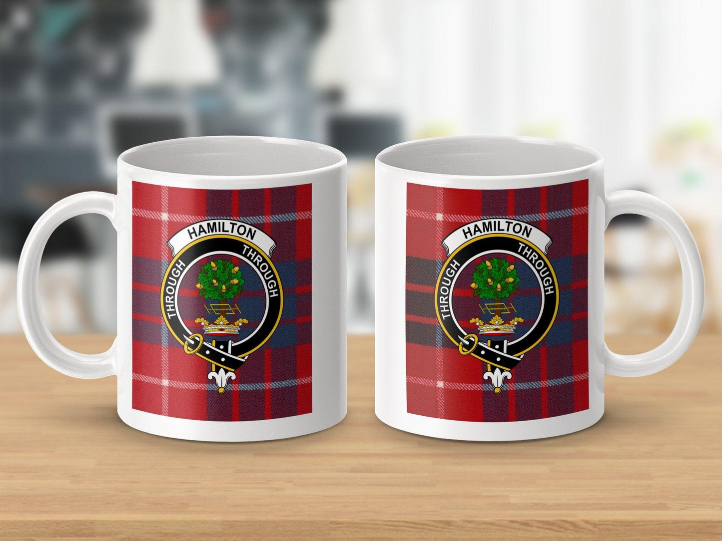 Hamilton Clan Crest Red Tartan Plaid Design Mug - Living Stone Gifts