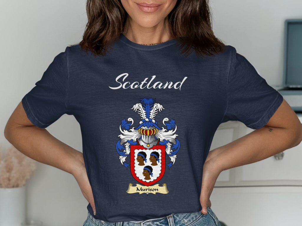 Murison Scottish family shield design on Navy T-shirt