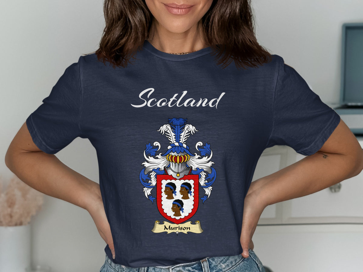 Murison Scottish family shield design on Navy T-shirt