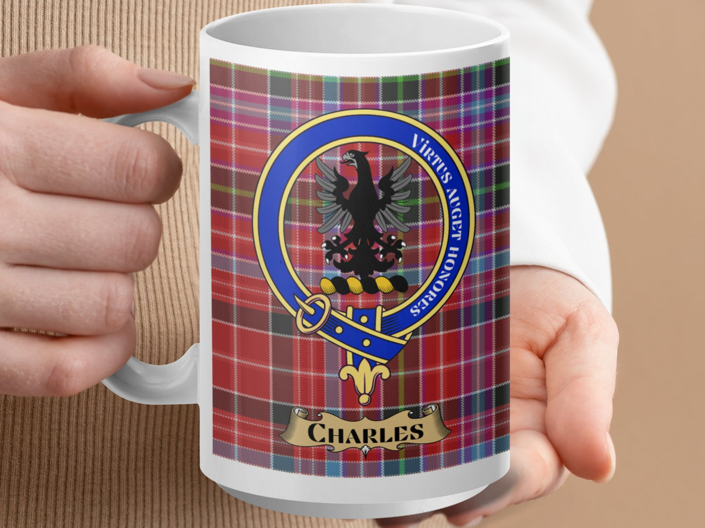 Clan Fergusson Scottish Tartan Crest Charles Mug - Living Stone Gifts