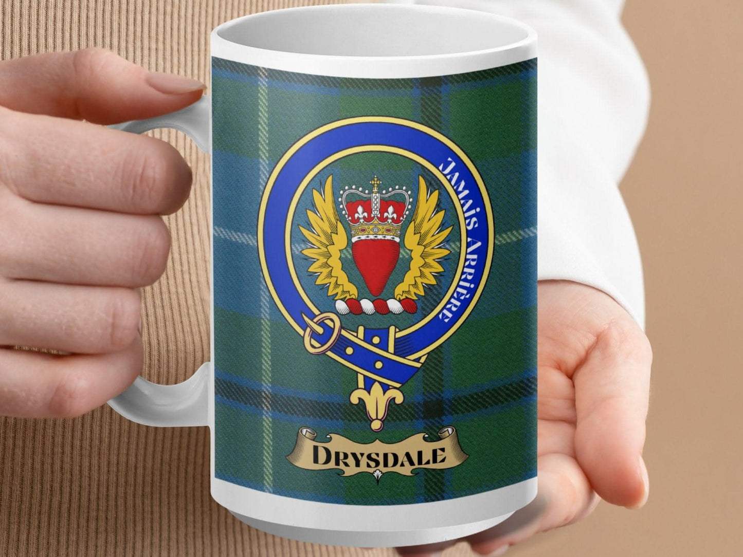 Drysdale Clan Crest Badge Plaid Green White Mug product