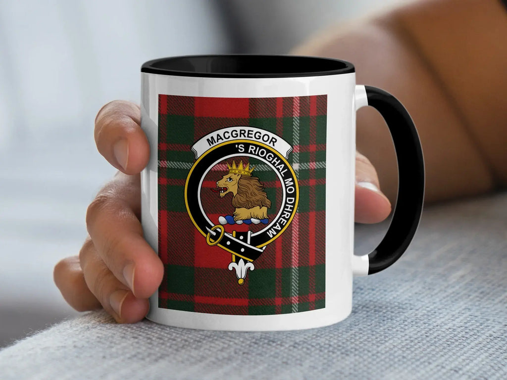 MacGregor clan tartan design ceramic coffee mug 15oz — lion crest on glossy white ceramic