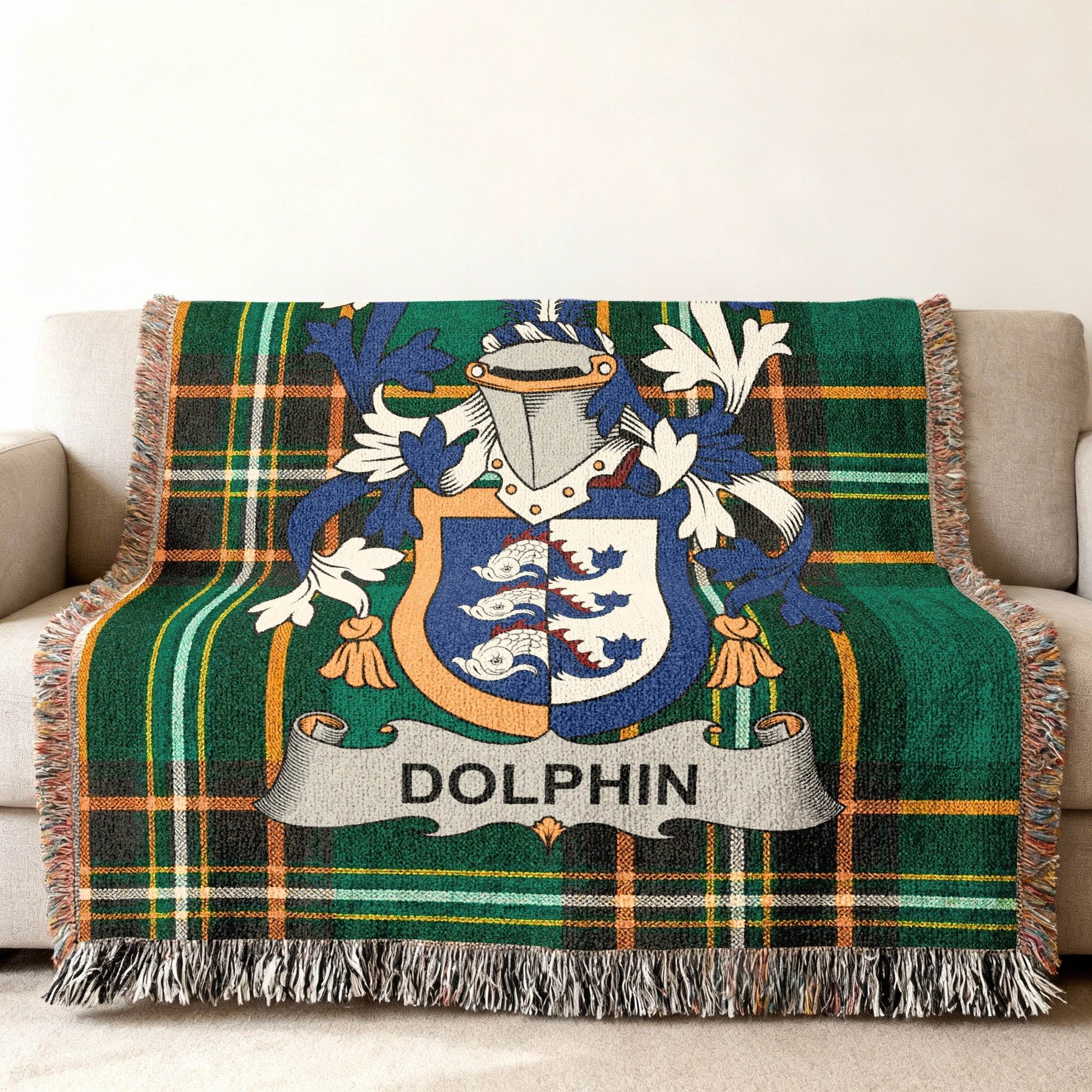 Dolphin Family Crest Green Tartan Plaid Blanket product type