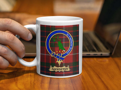 Abernethy Clan Badge Red Tartan Pattern Coffee Mug - Living Stone Gifts